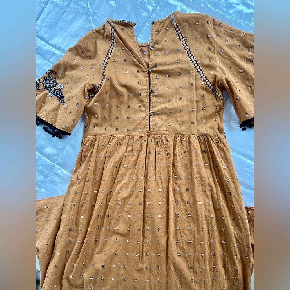 Zara TRF Woman Embroidered Mustard Midi Dress - Picture 11 of 15